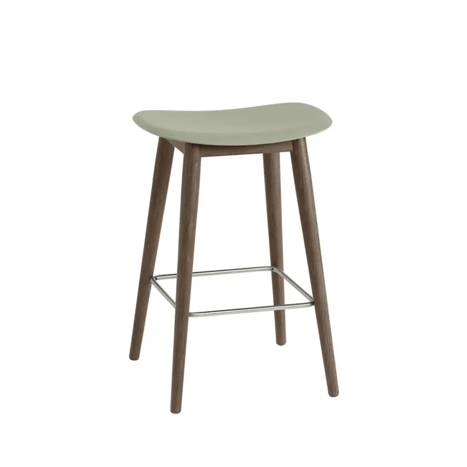 Silla Fiber bar stool 75 cm, Dusty green, patas barnizadas de marrón oscuro*Muuto Discount