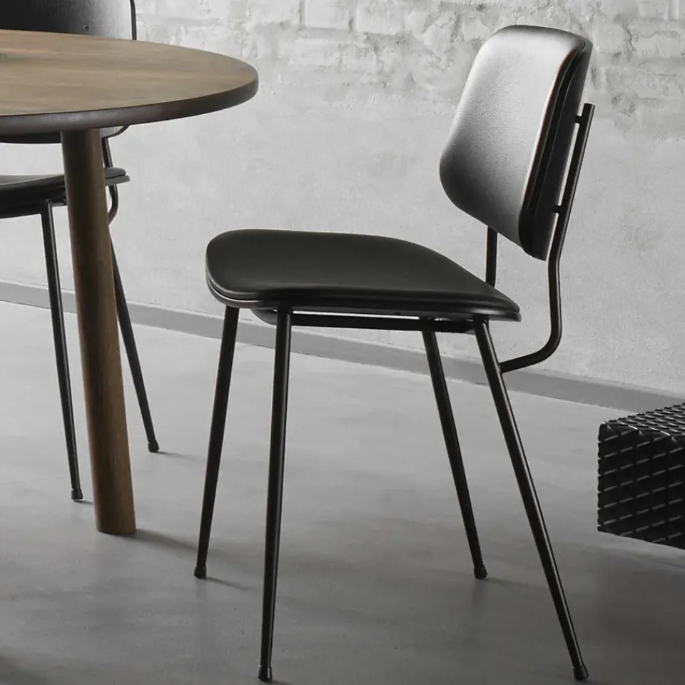 Silla metálica Søborg 3062 totalmente tapizada, Cuero Omni 307 cognac-cromo*Fredericia Furniture Clearance