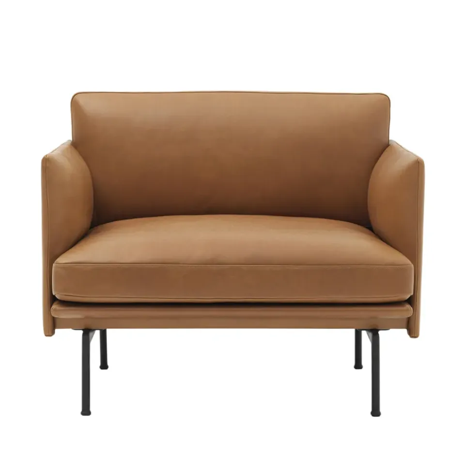 Silla Outline base negra, Refine leather cognac-Black*Muuto Best
