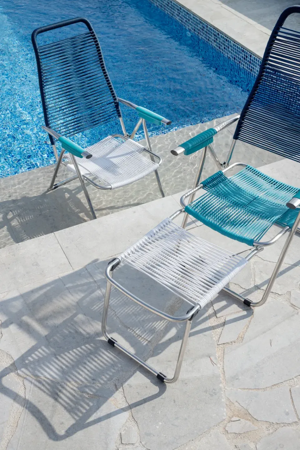 Silla para tomar el sol sin reposapiés Spaghetti, , estructura de aluminio, azul*Fiam