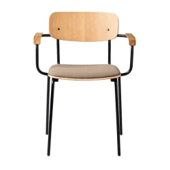 Sillón J183 Holmen con reposabrazos, Chapa de roble-patas negras-topo*FDB Møbler