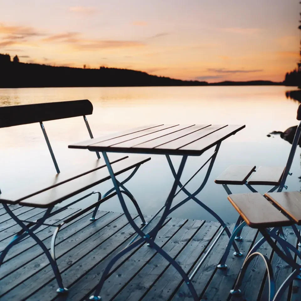 Sofá Bryggeri, Teca-estructura galvanizada en caliente*Grythyttan Stålmöbler Sale