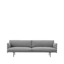 Sofá de 3 plazas Outline tela, Tela fiord 151 grey, patas negras*Muuto Best