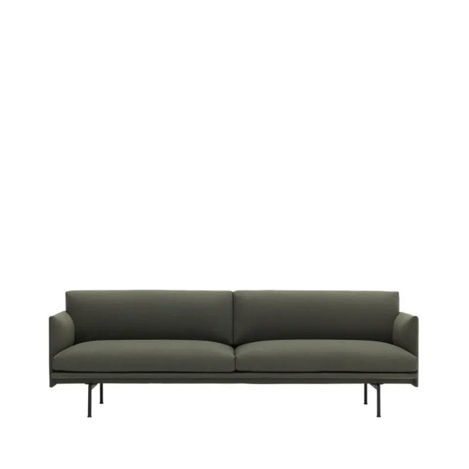 Sofá de 3 plazas Outline tela, Fiord 961 green-patas negras*Muuto Clearance