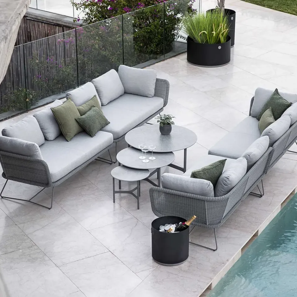 Sofá modular Horizon, Natté grey-izquierdo-soporte negro*Cane-line Best
