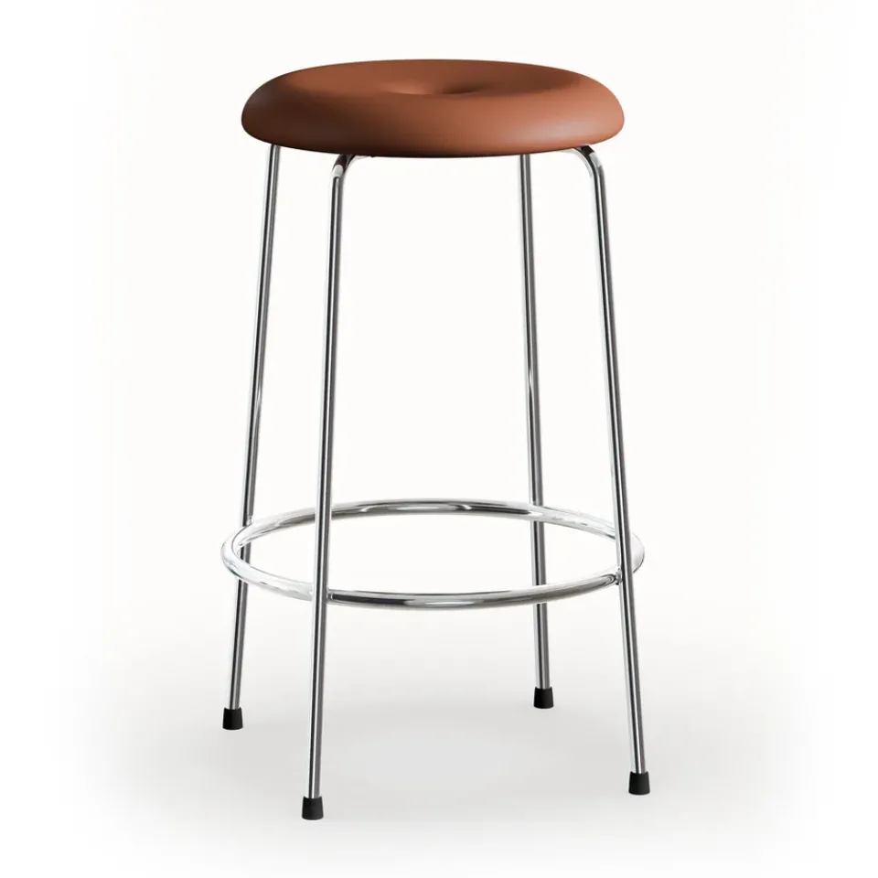 Taburete alto Taburett, Cuero cognac con base cromada, 63 cm*Lammhults Hot
