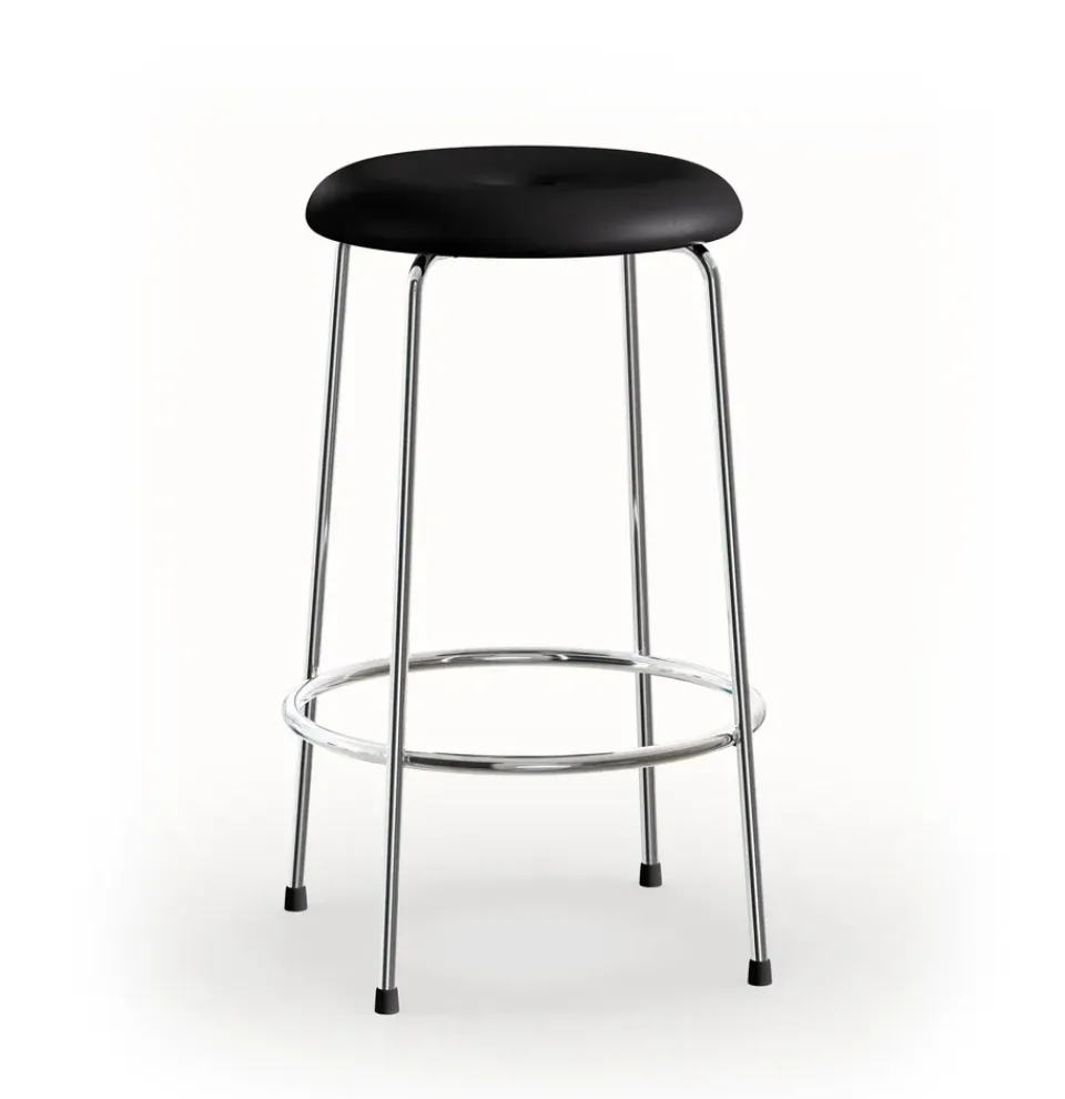 Taburete alto Taburett, Piel negra con base cromada, 63 cm*Lammhults Best