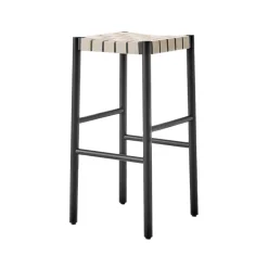 Taburete bar Betty TK8, Black, asiento de banda de lino trenzada natural*&Tradition