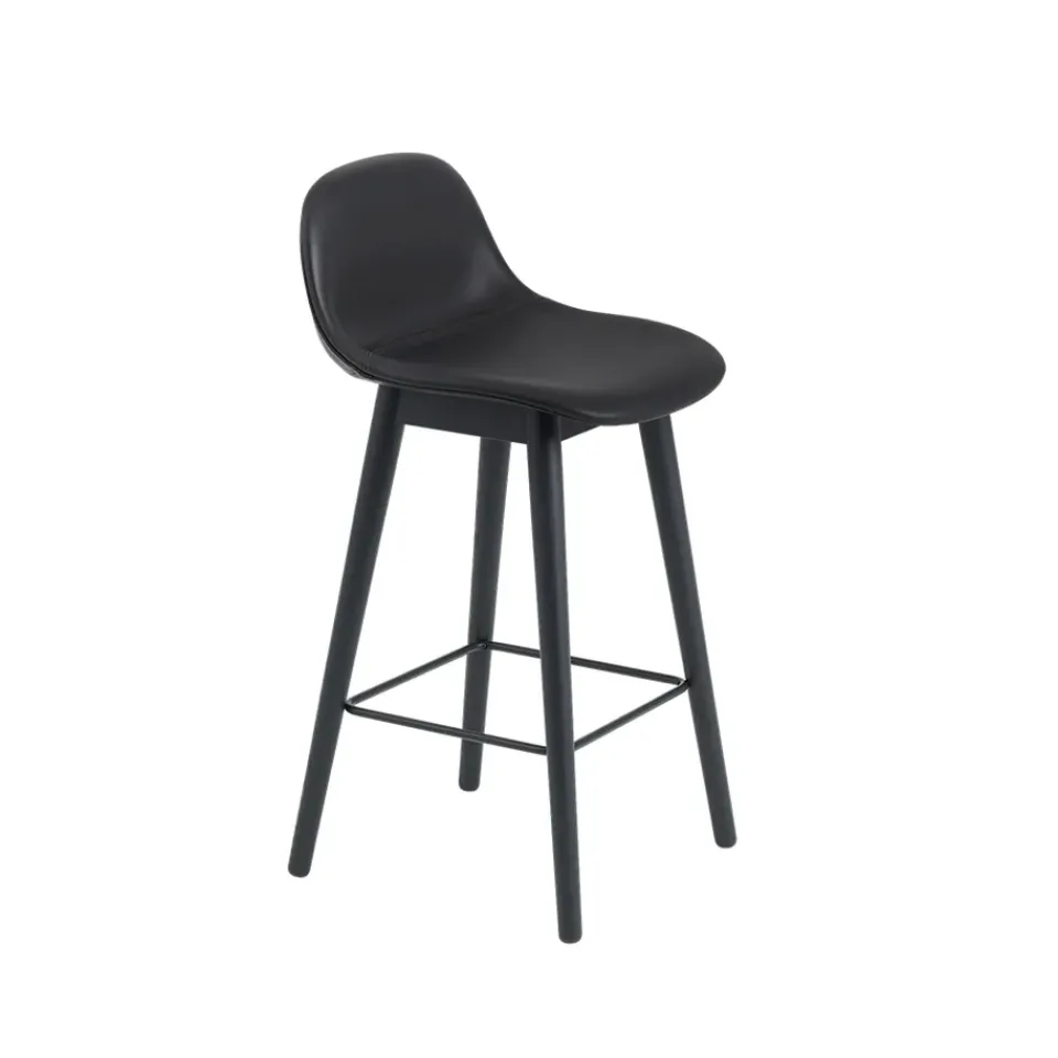 Taburete bar con respaldo Fiber 75 cm, Cuero -patas negras*Muuto Clearance
