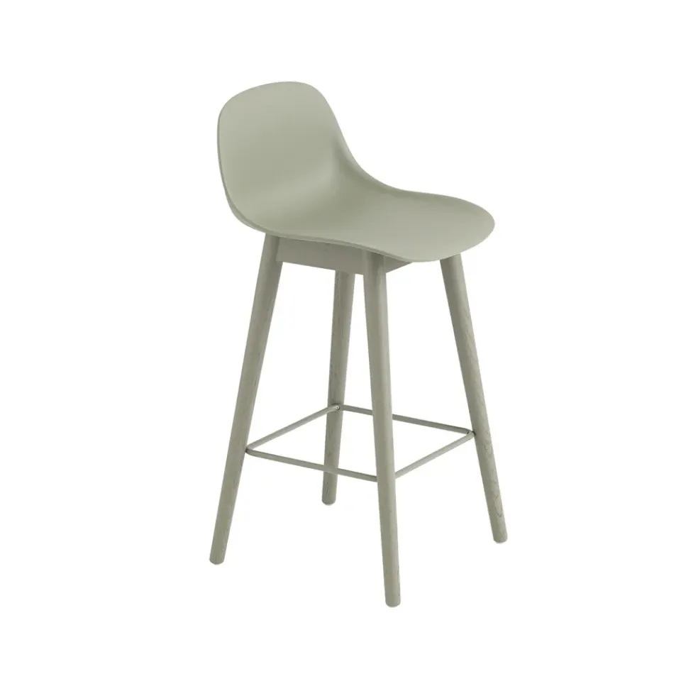 Taburete bar con respaldo Fiber 65 cm, Dusty green-patas s*Muuto