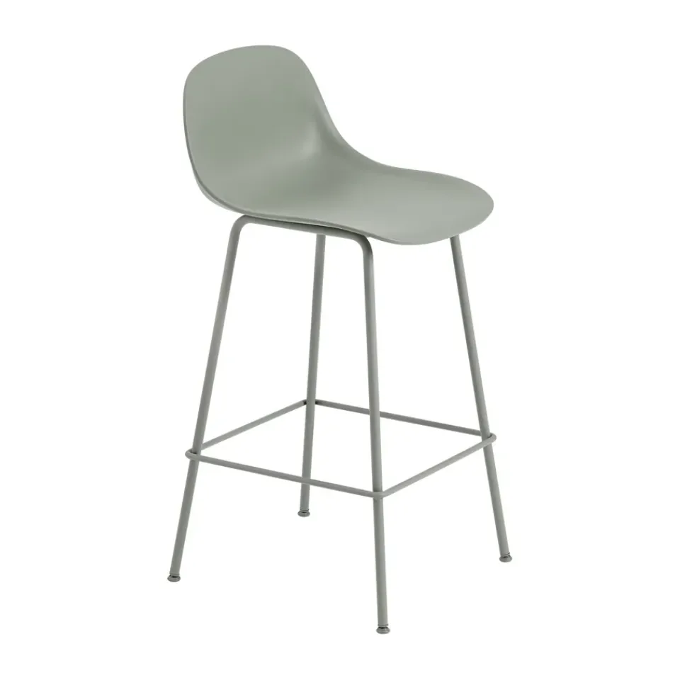 Taburete bar con respaldo Fiber Tube 75 cm, Dusty green*Muuto