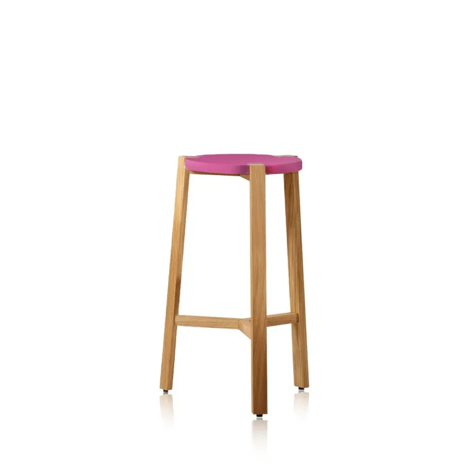 Taburete bar Happy bajo, Cerise, patas de roble*A2