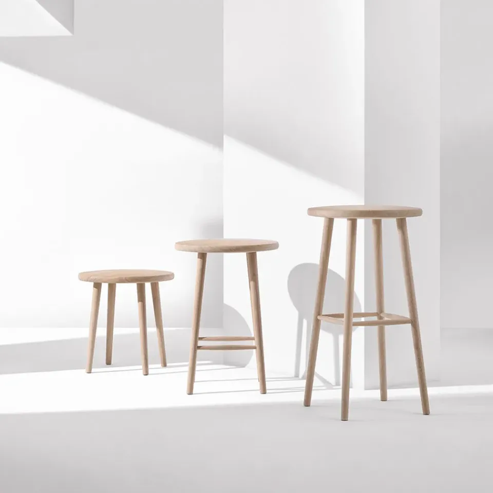 Taburete de bar Miss Button, Roble aceite blanco, alto*Stolab Outlet