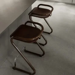 Taburete de bar S70-3 , Elmo Nordic cuero Cognac-estructura cromada*Lammhults Online