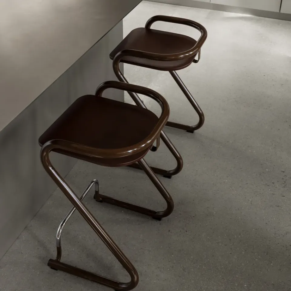 Taburete de bar S70-3 , Elmo Nordic cuero Cognac-estructura cromada*Lammhults Online